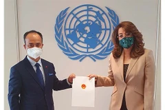 阮忠坚大使向联合国维也纳办事处总干事递交委任书