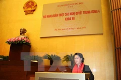 越南国会主席阮氏金银在会上发表讲话（图片来源：越通社）