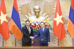 亚美尼亚议会议长阿伦·西蒙扬与越南国会主席陈青敏。图自越通社