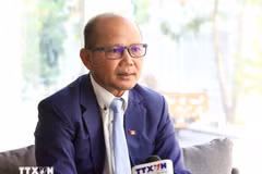 属柬埔寨国际关系学院亚非及中东研究系代理主任、柬埔寨留越校友会（CAVA）主席乌奇·莱昂（Uch Leang）接受越通社驻金边记者采访。图自yts