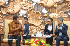 越南驻柬埔寨大使阮明羽与柬埔寨人民党副主席韶肯亲王会面。图自越通社