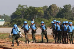 越南维和部队参加维和实地演习。图自越通社