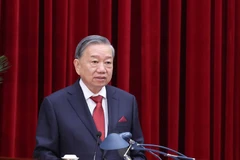 越共中央总书记苏林在越南共产党第十三届中央委员会第十三次全体会议上发表讲话。图自越通社