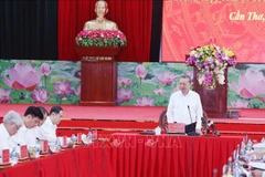 越共中央总书记苏林在会议上发言。图自越通社