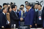 越南国家主席梁强会见中共中央总书记、中国国家主席习近平。图自越通社