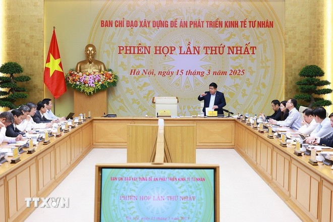 3月15日召开的民营经济发展提案制定指导委员会第一次会议。图自越通社 1503-kinh-te-tu-nhan.jpg
