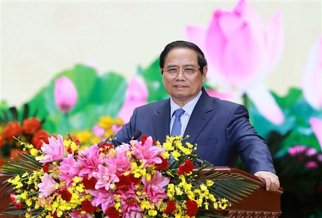越南政府总理范明政在越南共产党国家工业与能源集团(Petrovietnam)第四次代表大会上发表讲话。图自越通社 vna-potal-thu-tuong-du-dai-hoi-dai-bieu-dang-bo-tap-doan-cong-nghiep-nang-luong-quoc-gia-nhiem-ky-2025-2030-8187543.jpg