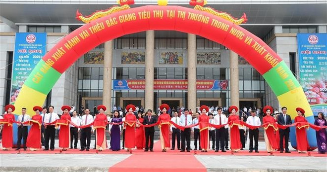 与会代表共同出席北江荔枝车队出征剪彩仪式。图自越通社 vna-potal-bac-giang-chu-dong-xuc-tien-mo-rong-thi-truong-tieu-thu-vai-thieu-8059477.jpg