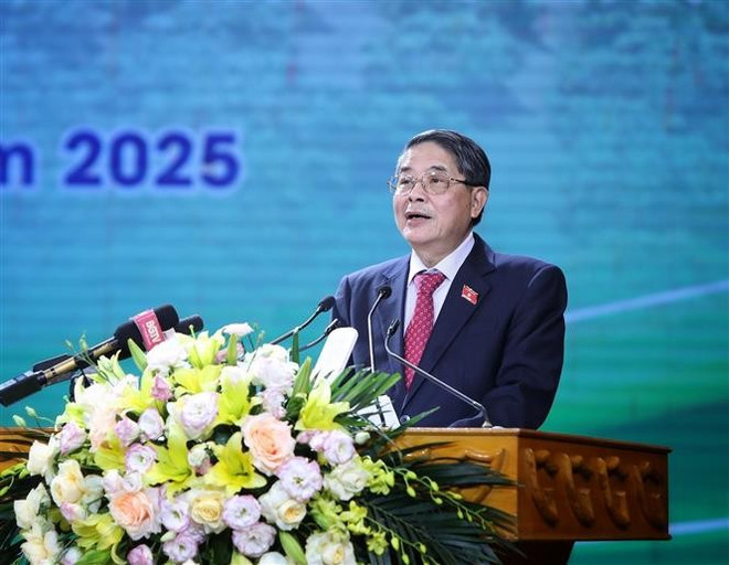 越南国会副主席阮德海在推介会上发言。图自越通社 vna-potal-bac-giang-chu-dong-xuc-tien-mo-rong-thi-truong-tieu-thu-vai-thieu-8059461.jpg