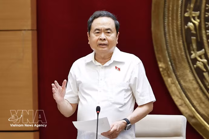 越南国会主席陈青敏在会上发表讲话。图自越通社