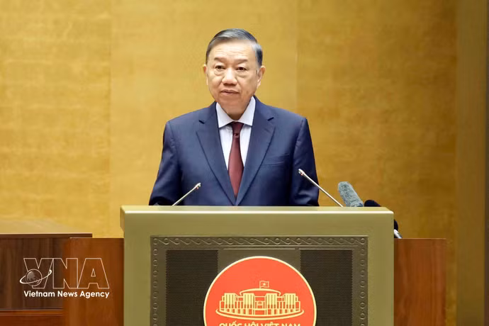 越共中央总书记、国家主席苏林在会上发表讲话。图自越通社