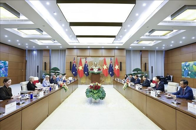 会见场景。图自越通社 tran-thanh-man.jpg