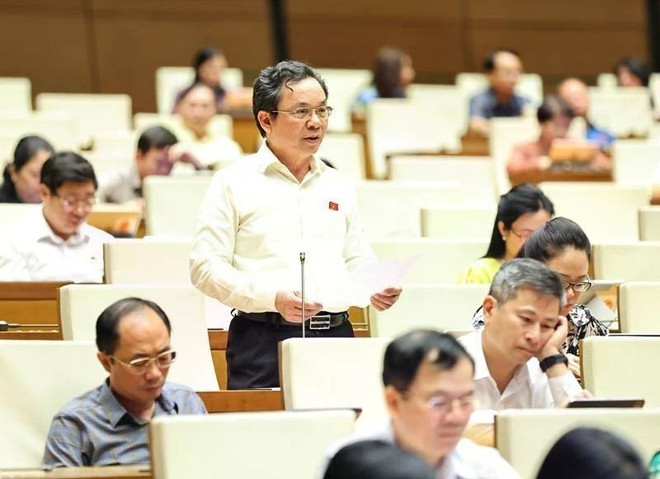 国会代表发表讲话。图自越通社 quoc-hoi-thao-luan-ve-trung-tam-tai-chinh-quoc-te-tai-viet-nam-8088092.jpg
