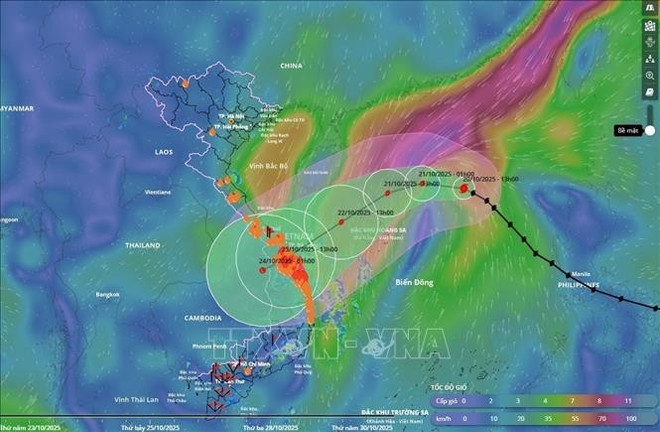 第12号台风移动方向示意图(截至10月20日17时)。图自越通社 bao.jpg