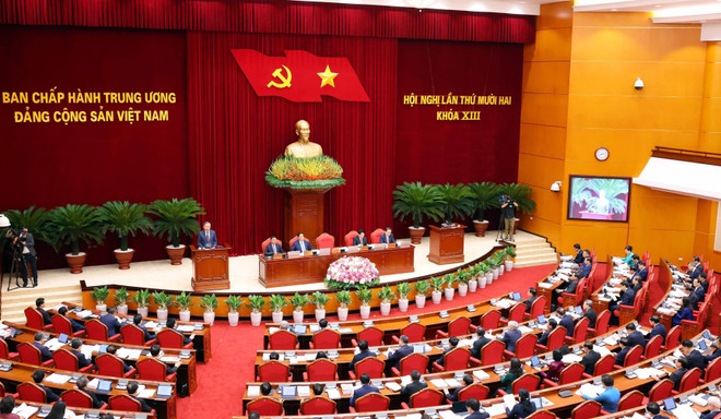会议场景。图自越通社 vna-potal-khai-mac-hoi-nghi-lan-thu-muoi-hai-ban-chap-hanh-trung-uong-dang-khoa-xiii-8155916.jpg