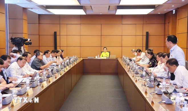 胡志明市国会代表团在小组讨论会上发言。图自越通社 2110-chu-tich-quoc-hoi-thao-luan-o-to-8.jpg