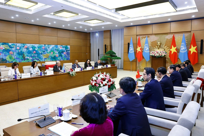 会见现场。图自越通社 vna-potal-chu-tich-quoc-hoi-tran-thanh-man-tiep-tong-thu-ky-lien-hop-quoc-antonio-guterres-8362826.jpg