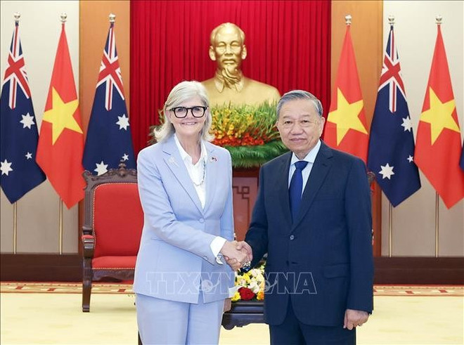 越共中央总书记苏林会见澳大利亚总督萨曼莎·莫斯廷。图自越通社 to-lam.jpg