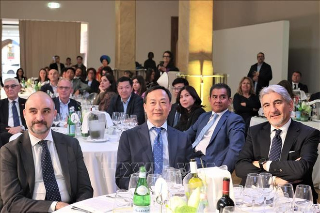 越南驻意大利大使杨海兴(中间)出席活动。图自越通社 italy-070525.jpg