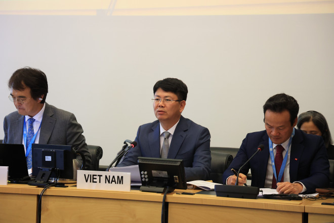 阮清靖副部长发表讲话。图自越通社 vna-potal-phien-hop-danh-gia-bao-cao-quoc-gia-lan-thu-tu-cua-viet-nam-ve-thuc-thi-cong-uoc-iccpr-063009865-8136405-1.jpg