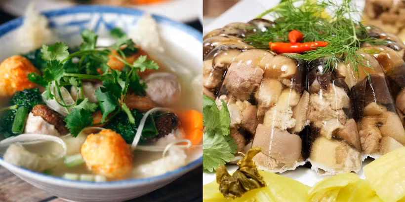 冻肉（右）和猪皮汤。图自越通社