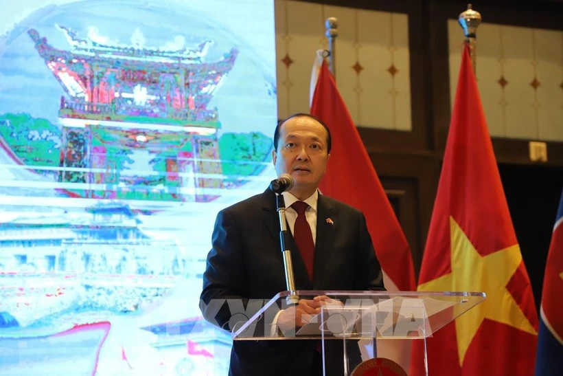 越南驻埃及大使馆举行国庆招待会。图为阮辉勇大使在国庆招待会上致辞。图自越通社