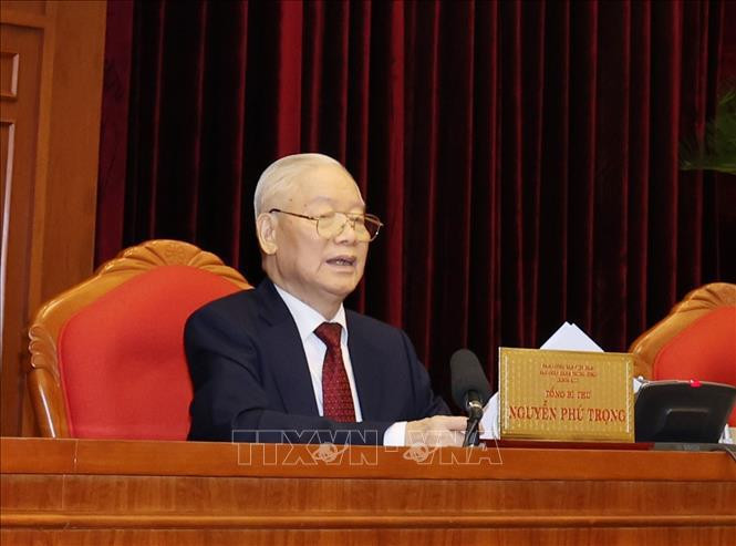 越南共产党第十三届中央委员会第九次全体会议18日上午落下帷幕。图为越共中央总书记阮富仲。图自越通社