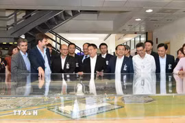 胡德福副总理考察西班牙塞维利亚空客工厂 。图自越通社