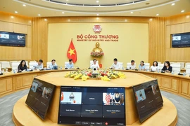 双方进行线上通话。图自越通社