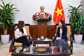越南外交部副部长阮明姮会见智利副外长格洛丽亚·德拉富恩特。图自越通社