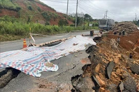 林同省多条国道、省道和重要交通干线发生严重山体滑坡。图自越通社