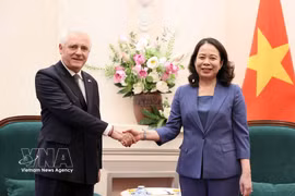 越共中央书记处书记、国家副主席武氏映春和阿根廷驻越南大使马科斯·安东尼奥·贝德纳尔斯基。图自越通社
