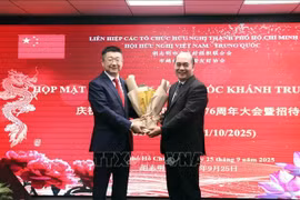 胡志明市友好组织联合会副主席兼秘书长胡春林（右）和中国驻胡志明市总领事唐立。图自越通社