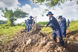 K91队赴柬埔寨搜寻烈士遗骸发现5具遗骸。图自越通社