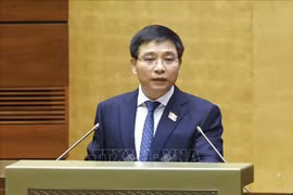 越南财政部长阮文胜在会上发表讲话。图自越通社