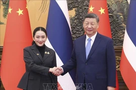 中国国家主席习近平和泰国总理佩通坦·西那瓦。图自越通社