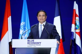 越南政府总理范明政发表讲话。图自越通社