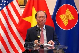 越南驻美国大使阮国勇发表讲话。图自越通社