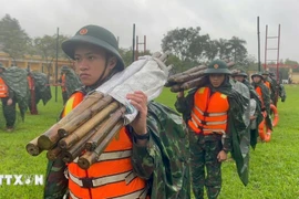 第13号台风来临之际，顺化市军事指挥部第6团部队随时做好应对准备。图自越通社