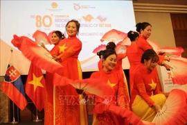 庆祝活动的文艺表演。图自越通社
