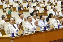 越共中央总书记、中央关于科技、创新与数字化转型指导委员会主任苏林出席会议。图自越通社