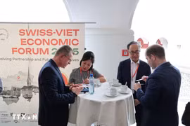 越南与瑞士企业代表在2025年越南日活动上对接交流，拓展合作网络。图自越通社