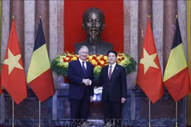 越南国家主席梁强和比利时国王。图自越通社