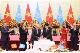 越南国家主席梁强为联合国秘书长举行欢迎宴会。图自越通社