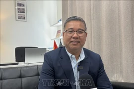  美国DMV地区企业家与爱国人士俱乐部主任加里·青阮接受越通社记者的采访。图自越通社