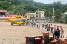 越南军队部署航班向乂安省洪灾地区运送救援物资。图自越通社