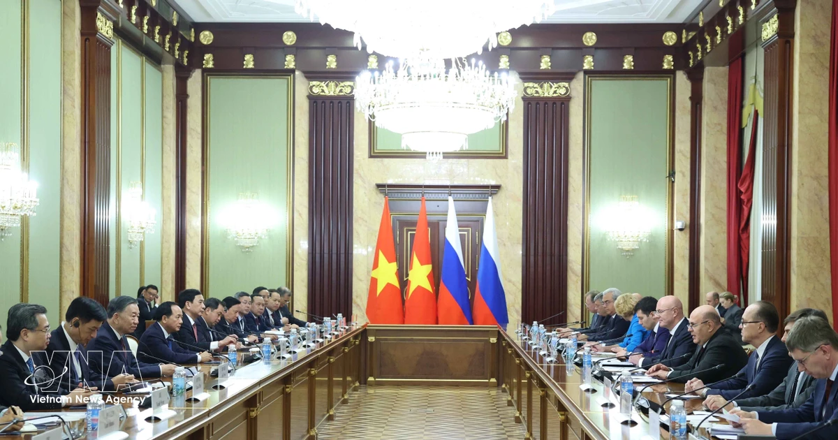 越共中央总书记、国家主席苏林会见俄罗斯总理米哈伊尔·米舒斯京