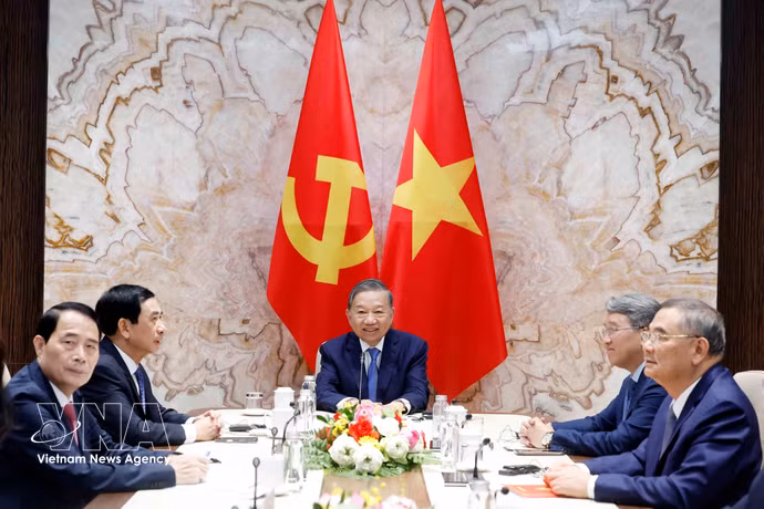 越共中央总书记、国家主席苏林与瑞士联邦主席居伊·帕姆兰通电话。图自越通社