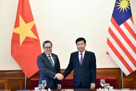 越南外交部副部长阮孟强与马来西亚外交部副秘书长拿督阿末·罗兹安·阿卜杜勒·加尼。图自互联网
