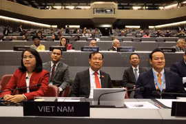 越共中央委员、国会国防安全与对外委员会主任黎晋进和越南代表团出席会议。图自越通社